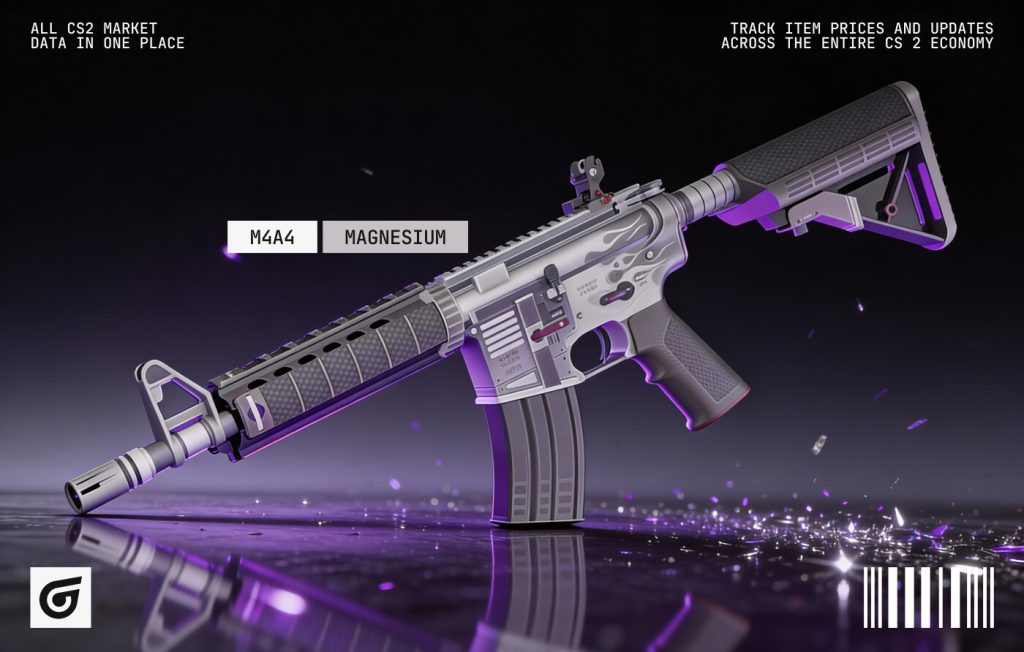 Close-up of M4A4 | Magnesium skin with dark steel tones and modern texture, known as a clean and affordable M4A4 skin