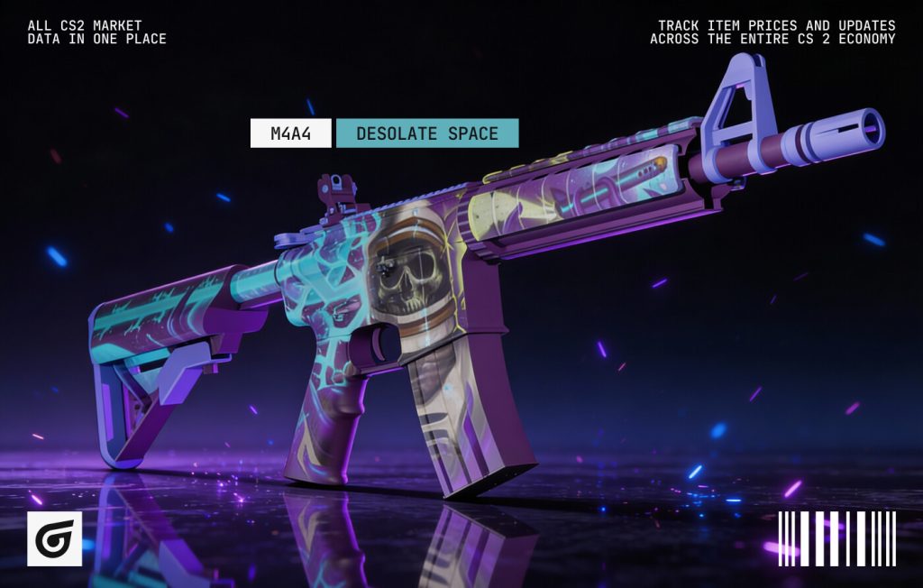 M4A4 | Desolate Space skin in CS2 featuring a cosmic astronaut-themed design, ranked among the best M4A4 skins CS2 players can buy