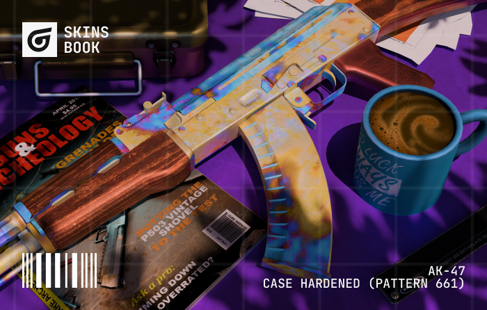 AK-47 | Case Hardened Blue Gem pattern 661, known as the Scar Pattern, featuring a dense blue upper from the original CS:GO case and regarded as one of the most valuable AK skins in CS2.
