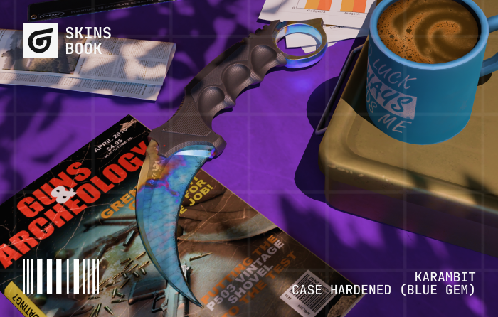 Karambit | Case Hardened Blue Gem pattern 387 featuring an almost fully blue blade, widely regarded as the most expensive CS2 (CS:GO) skin ever sold and one of the rarest, highest-value items in Counter-Strike Global Offensive.
