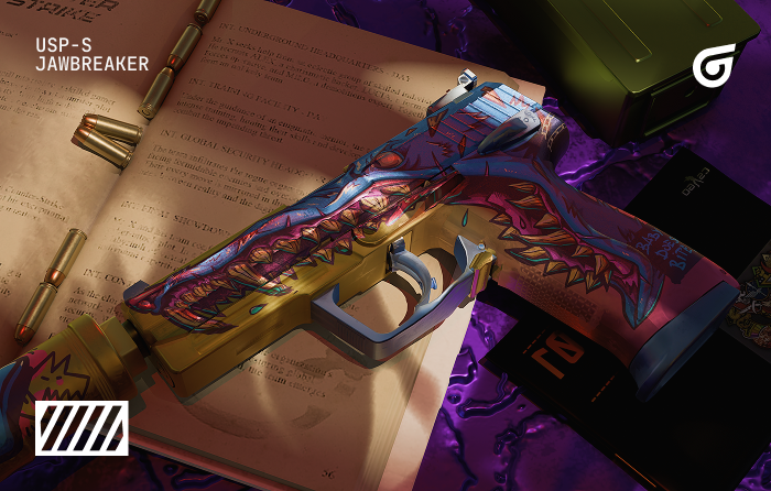 USP-S | Jawbreaker CS2 (CS:GO) skin featuring aggressive graffiti artwork, one of the best looking USP skins and a popular budget USP-S option