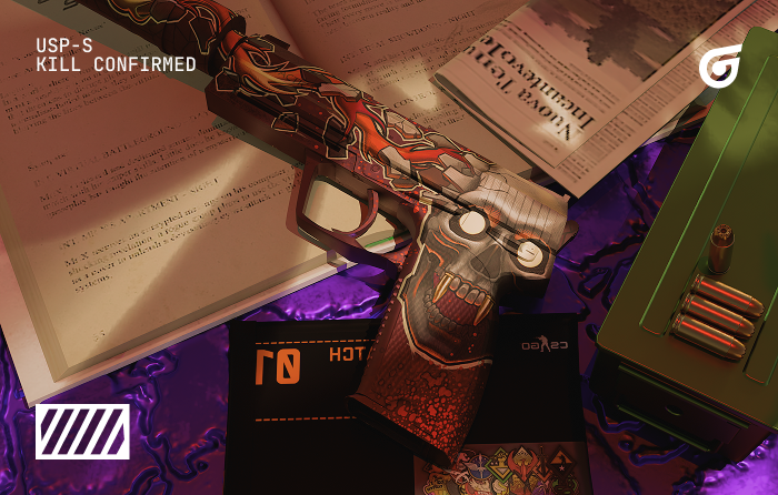 USP-S | Kill Confirmed CS2 (CS:GO) featuring aggressive skull artwork, a legendary choice among the best USP skins
