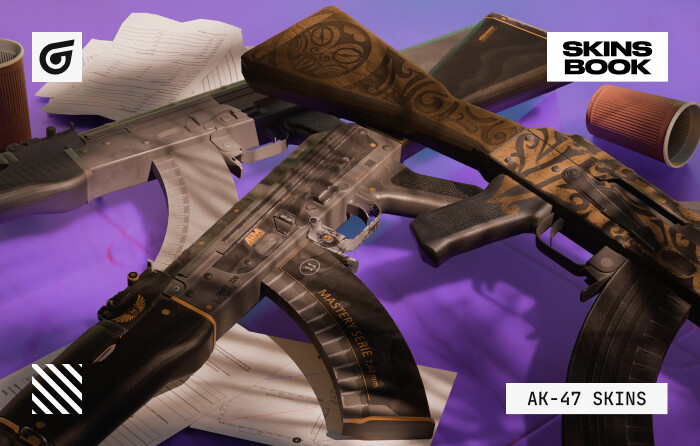 Cheapest AK skins in CS2 including AK-47 Elite Build from the Chroma 2 Case priced at $3–$8 with a black-and-tan design, AK-47 Uncharted from the Prisma Case costing $2–$4 with tribal brown patterns, and AK-47 Slate from the Snakebite Case priced $4–$15 featuring a matte black finish ideal for sticker crafts.