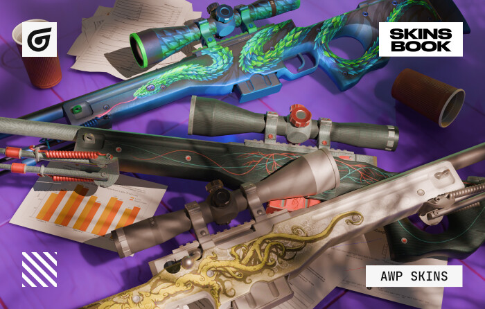 Best cheap AWP skins including AWP Atheris from the Prisma Case priced at $3–$15 with a green snake design, AWP Worm God from the Chroma 2 Case costing $2–$5 with a black-and-white skull theme, and AWP Capillary from the Prisma 2 Case priced $1–$3 featuring blue and red lines on a dark modern background.