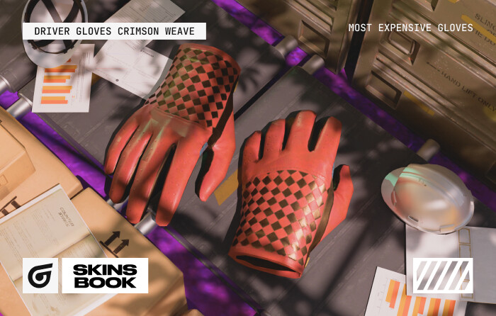 Driver Gloves | Crimson Weave are extraordinarily rare red-tier CS2 (CS:GO) gloves, valued as expensive gloves for their stitched red-and-black leather weave design, with prices rising from $300–$400 in 2019 to around $2,000–$3,000 today, making them a standout choice for collectors.