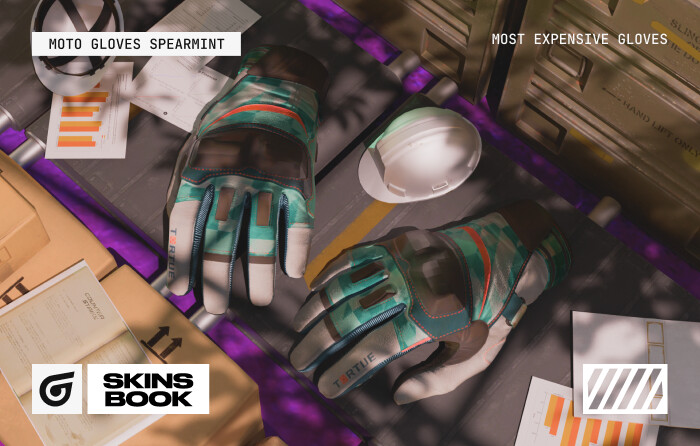 Moto Gloves | Spearmint are extraordinarily rare CS2 (CS:GO) gloves, valued as high-value CS2 gloves for their sleek white leather and mint stripe, making them some of the most expensive gloves Counter Strike collectors admire, with market prices usually sitting between $8,000 and $15,000.
