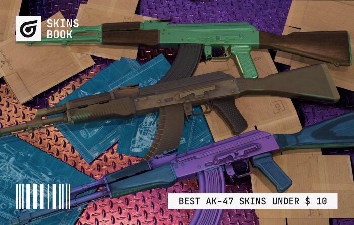 Best AK-47 skins under $10 in CS2 (CS:GO) including AK-47 | Wintergreen with bright green Factory New finish and strong sticker craft potential, AK-47 | Slate Minimal Wear all-black design ideal for sticker combos and premium clean look, and AK-47 | Midnight Laminate Field-Tested dark wood with purple tint that resists wear, offering professional, clean budget-friendly options around the $10 price range.