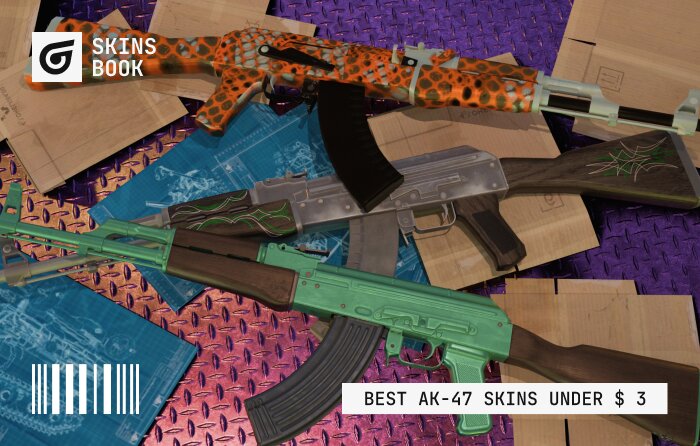 Best AK-47 skins under $3 in CS2 (CS:GO) including AK-47 | Emerald Pinstripe with classic dark wood and green-white pinstripes that stays clean in Field-Tested around $2.70, AK-47 | Safety Net featuring bright orange geometric mesh on black for a sporty look around $2.80, and AK-47 | Wintergreen Field-Tested version near $2.00 with vibrant green finish, offering solid budget-friendly playskins that still look stylish and clean.