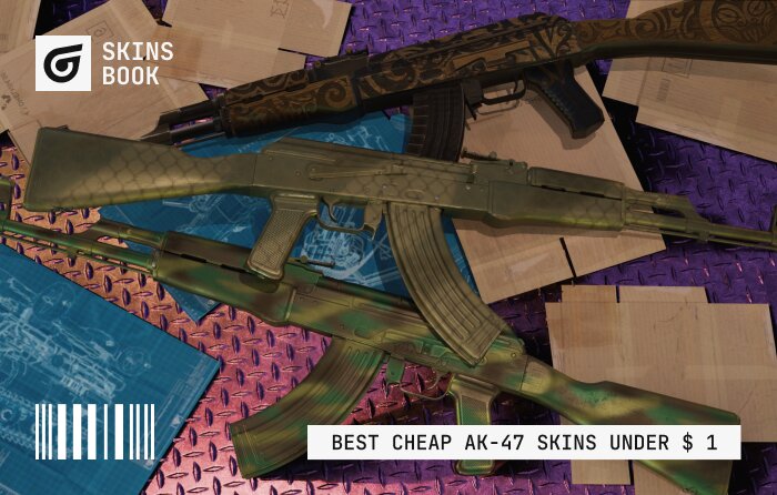 Best cheap AK-47 skins under $1 in CS2 (CS:GO) featuring AK-47 | Uncharted with detailed tribal carvings priced around $0.40–$0.60, AK-47 | Safari Mesh community meme skin often $0.10 with max-float Battle-Scarred versions creating a solid dark khaki look, and AK-47 | Jungle Spray classic military camo around $0.80 for worn condition, offering budget alternatives to the default AK for less than a dollar.