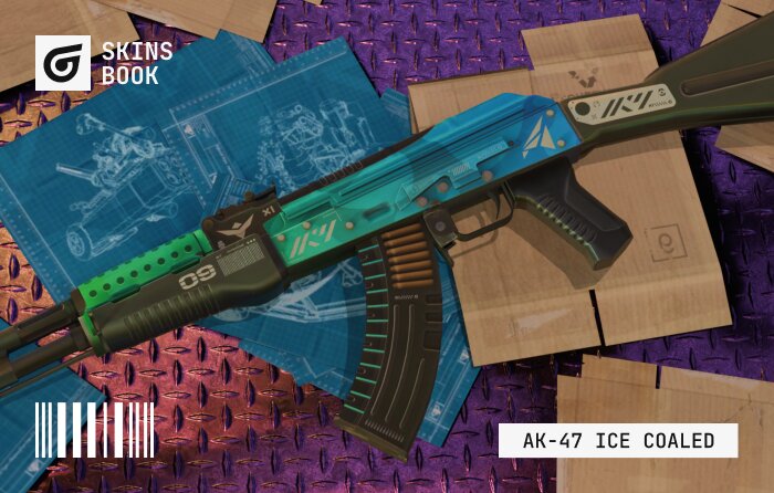 AK-47 | Ice Coaled in CS2 (CS:GO), Classified rarity from The Recoil Collection (released July 1, 2022), priced $5.50–$19.00, featuring a bright neon green to cold blue gradient over a black base with a clean, futuristic sporty design that appears to glow in-game; popular for its modern look and expensive appearance despite its budget price, ideal for blue or green team stickers, though wear is noticeable on Field-Tested and lower floats with paint peeling on the magazine, making low float versions more desirable; flavor text: “Cold to the touch.”