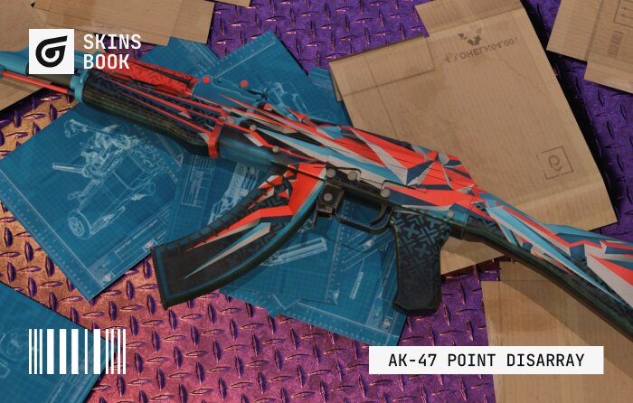 AK-47 | Point Disarray in CS2 (CS:GO), Classified rarity from The Revolver Case Collection (released December 11, 2015), priced $14.00–$85.00, featuring a vibrant geometric 3D design with red, blue, and white triangles that look like shattered fragments, giving the rifle an aggressive arcade-style appearance and fully covering the weapon without leaving default parts exposed; often listed among the best cheap AK skins and best budget AK 47 options due to its saturated colors and strong pairing with red or blue gloves, though wear becomes heavy above 0.15 float (Field-Tested), causing the artwork to look pixelated and messy, making Minimal Wear versions more desirable; flavor text: “Up close it is chaos... from a distance it is beauty - Franz Kriegeld, Phoenix Tactician”.