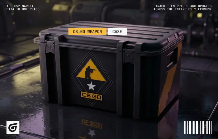 CS:GO Weapon Case featured among the most expensive CS2 cases with an average price around $100 (range $89.51–$132.27), showing strong growth from $0.10 in 2013 to $15 in 2019 and higher today, industrial metallic design with dark gray and purple tones, including iconic skins like AK-47 Case Hardened and AWP Lightning Strike, offering high investment potential but expensive opening costs and 60–70% ROI, ideal for collectors and long-term holders