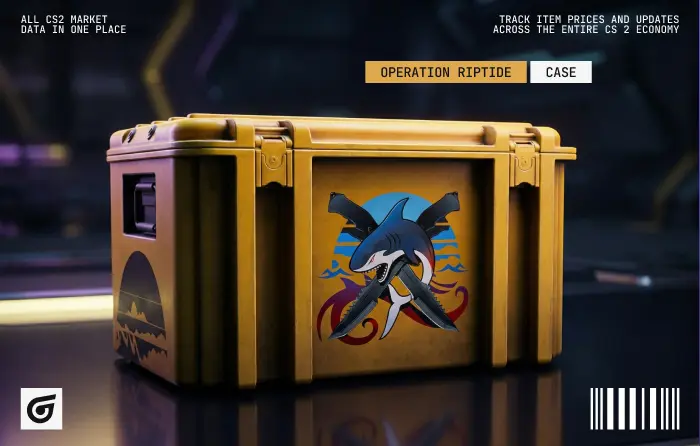 Operation Riptide Case, an expensive CS2 (CS:GO) case, with an average price of $14 (range $12.42–$29.99), showing mostly stable pricing with a notable increase in 2025 from $7.15, featuring vibrant surreal and aquatic-themed skins like Desert Eagle Ocean Drive, AK-47 Leet Museo, SSG 08 Turbo Peek, Glock-18 Snack Attack, MAC-10 Toybox, M4A4 Spider Lily, and MP9 Mount Fuji, offering strong investment potential due to discontinued status but low ROI of 55–60%, best suited for long-term holders"