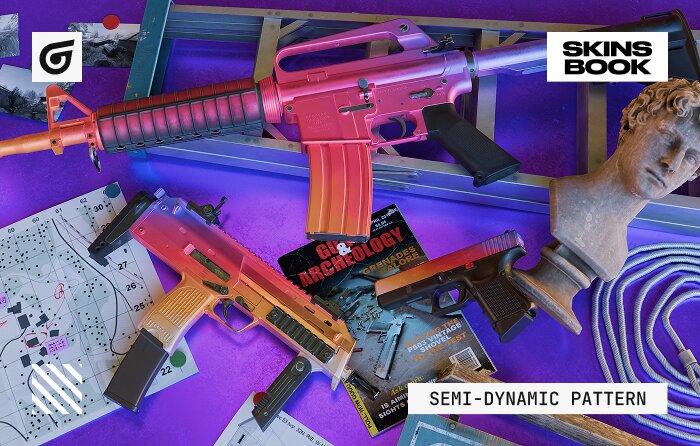 Semi-dynamic pattern CS2 (CS:GO) skin example with slight element shifts and visible pattern variation, while maintaining the same overall design style across different pattern indexes.