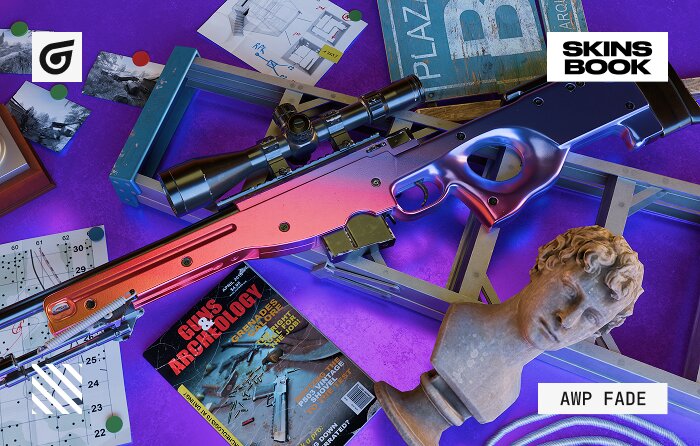 Fade pattern in CS2 (CS:GO) displaying a high fade percentage with full gold and purple gradient coverage across the blade, showing how skin pattern ID determines color transition intensity and influences the value of CS2 (CS:GO) pattern skins.