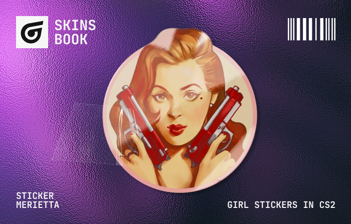 Sticker | Merietta cs2 women stickers with soft pastel pin-up style design, priced around $0.09–$0.78, ideal for aesthetic and high-end weapon skins