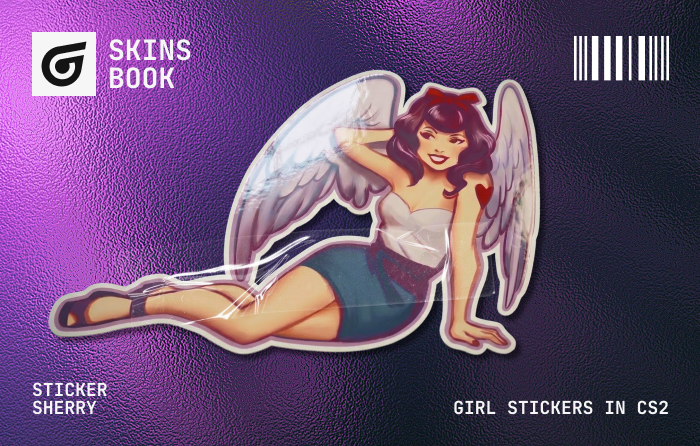 Sticker | Sherry cs2 stickers with girls featuring illustrated comic-style female design with white wings, priced around $0.26–$1.00, ideal for blue and bright weapon skins