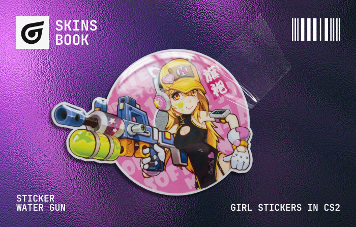 Sticker | Water Gun girl pink stickers CS2 with colorful playful design and blonde character, priced around $1.08–$1.70, ideal for pastel and budget-themed weapon skins