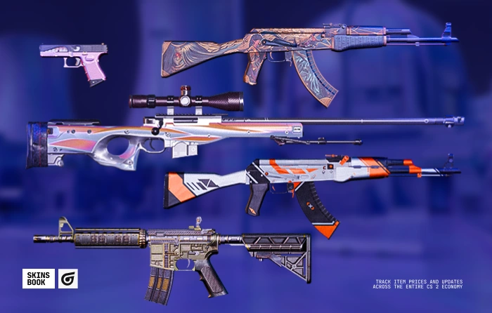 CS2 knife trade-ups using cheapest red skins CS2, including AWP Chrome Cannon, AK-47 Asiimov, and Glock-18 Gold Toof, highlighting budget-friendly covert skins with strong knife pool outcomes