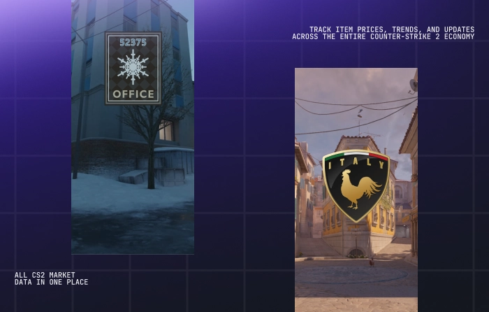 Illustration of CS2 Hostage Maps used in Casual game modes, featuring Office and Italy from Counter-Strike 2. The image highlights the hostage rescue gameplay mode where Counter-Terrorists must rescue hostages instead of defusing bombs. Office is shown as a tight indoor corporate building with narrow hallways, offices, close-quarters combat zones, and aggressive firefight angles ideal for practicing close-range gunfights. Italy is depicted as a classic Mediterranean-style town with open streets, colorful buildings, outdoor pathways, and the iconic atmosphere that has existed since Counter-Strike 1.6. The artwork represents the classic hostage rescue experience in CS2 casual matchmaking.