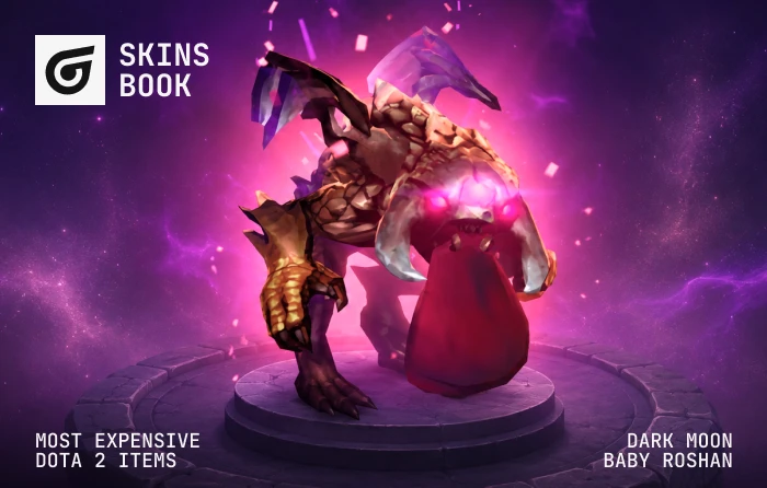 Dark Moon Baby Roshan courier, one of the rarest Dota 2 skins and the most expensive item in Dota 2, featuring a deep blue-purple design from the limited Dark Moon event, with a Dota 2 most expensive item price ranging from $1,000 to $15,000 due to its extreme rarity and collector demand.