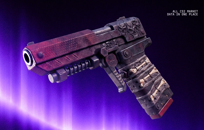 Demonic Pistol Rust skin for the Semi-Automatic Pistol, released on October 12, 2017. This rare weapon skin features deep red colors, dark metallic accents, and an intricate devil-themed design across the pistol’s body, creating a menacing and sinister appearance. Valued between $326.27 and $606.29, the Demonic Pistol remains one of the more valuable Rust weapon skins thanks to its distinctive artwork, long-term collector appeal, limited market supply, and popularity among players who favor darker cosmetic collections.