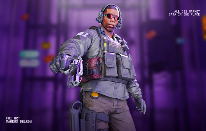 Markus Delrow | FBI HRT CS2 operator skin featuring a full tactical Counter-Terrorist loadout, signature red-tinted goggles, communications headset, and professional FBI HRT equipment. As one of the most affordable CT agent skins in Counter-Strike 2, Markus Delrow is a popular choice among players searching for cheap CS2 agents, CT skins, and high-quality CS2 agent skins on a budget. His realistic special operations appearance, detailed tactical gear, and recognizable FBI styling make him a standout among counter strike operator skins and a strong value option for players building their collection of Counter-Terrorist agents in CS2.