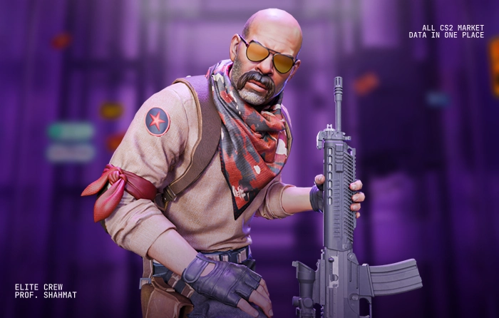 Prof. Shahmat | Elite Crew CS2 operator skin wearing glasses, a tactical vest, and a distinctive patterned keffiyeh. This intelligent-looking T-side agent stands out among CS2 agent skins with his strategist-inspired appearance, combining a calculated mastermind aesthetic with practical combat gear. Popular among players searching for CS2 operators, terrorist agents CS2, and unique T-side agent skins, Prof. Shahmat is a memorable choice from the Elite Crew collection and one of the more distinctive counter strike operator skins thanks to his sharp facial features and eye-catching headwear.