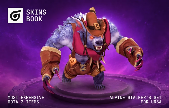 Alpine Stalker set for Ursa, a discontinued cosmetic removed from the Dota 2 Store shortly after release, making it one of the rarest Dota 2 skins and a highly collectible item valued between $800 and $1,000.