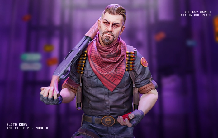 The Elite Mr. Muhlik | Elite Crew CS2 agent skin featuring a stern expression, slicked-back hair, and the iconic look of a seasoned T-side operative. As one of the most recognizable CS2 agents, this character is a favorite among players searching for CS2 operator skins, terrorist agents CS2, and premium T-side agent skins. His classic action-movie-inspired appearance makes him stand out among all CS2 operator skins, while his confident style and distinctive facial features have helped establish him as one of the best CS2 operator skins for players building a memorable terrorist-side loadout.