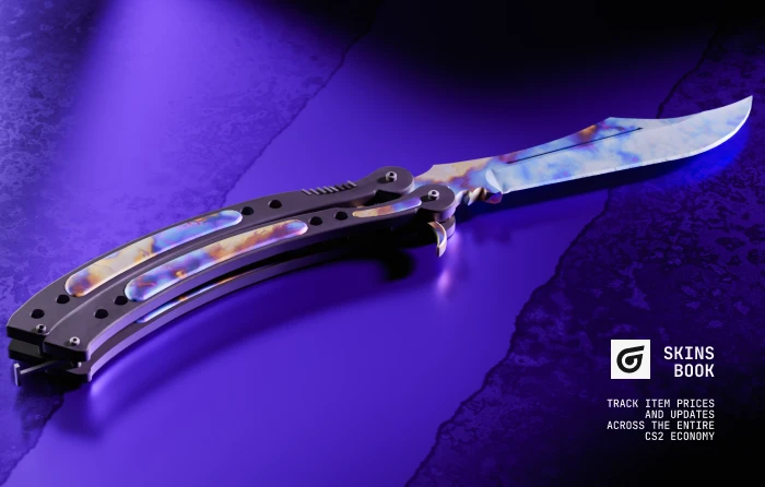 Butterfly Knife Case Hardened Blue Gem in CS2, released with the Operation Breakout update on July 1, 2014. This highly sought-after Case Hardened knife from the Operation Breakout Weapon Case features randomized blue, purple, and gold patterns, with Pattern #182 recognized as the best Butterfly Knife Blue Gem for its exceptional blue blade coverage and premium collector value.