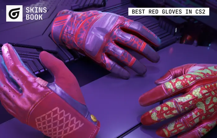 Collection of cheap red gloves in CS2 featuring Driver Gloves | Rezan the Red, Moto Gloves | Blood Pressure, and Sport Gloves | Bronze Morph. These affordable red CS2 (CS:GO) gloves range from about $64 to $700+, offering leather, moto, and sport glove styles with red, black, brown, white, and green accents. Ideal for budget-friendly red-themed inventories, they pair well with Crimson Web and Slaughter knives while providing some of the cheapest red gloves CS2 players can buy.