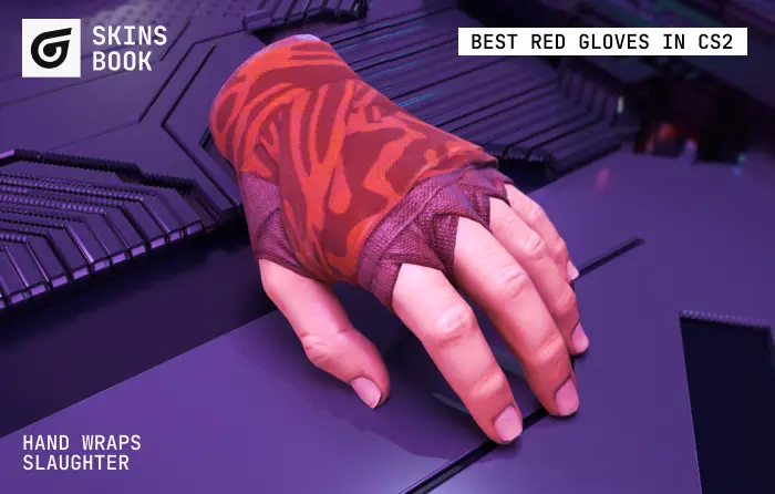 Hand Wraps | Slaughter, classic red CS2 (CS:GO) gloves introduced with the Glove Case in 2016, featuring red-stained wraps with darker fabric for a rugged red and black gloves look. These premium hand wraps typically cost $191–$1,317+, with value based mainly on float and fabric wear rather than pattern. Their raw taped design pairs perfectly with Slaughter knives and red-themed weapon skins, making them one of the best red gloves CS2 for players who prefer a rugged, old-school style.