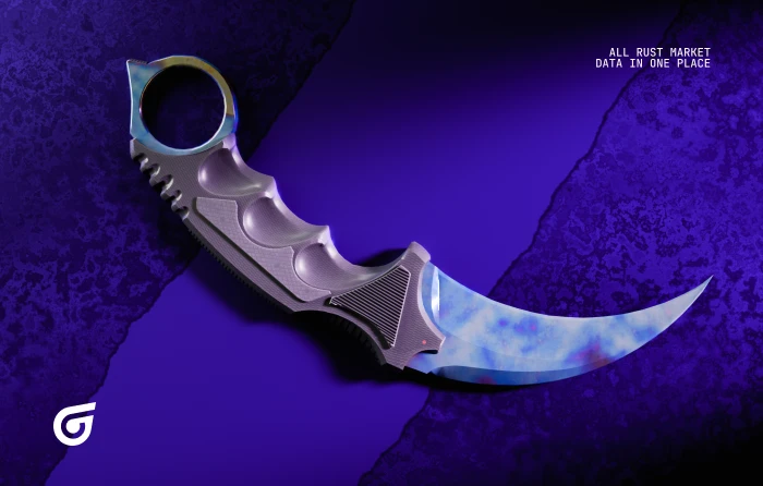 Karambit Case Hardened Blue Gem knife in CS2, released with The Arms Deal update on August 14, 2013. This iconic Case Hardened knife features randomized blue, purple, and gold patterns across the blade, with Pattern #387 recognized as the most famous Karambit Blue Gem for its exceptional blue playside coverage and record-breaking collector value.