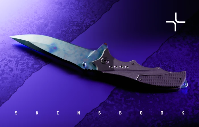 Nomad Knife Case Hardened Blue Gem in CS2, released with the Operation Shattered Web update on November 18, 2019. This Case Hardened knife from the Shattered Web and Fracture Cases features randomized blue, purple, and gold patterns across its rugged blade, with high-blue pattern seeds prized by collectors for their striking appearance and premium value.