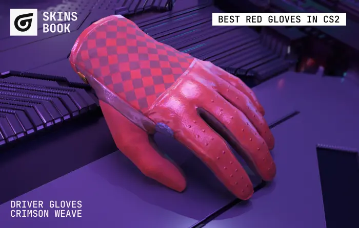 Driver Gloves | Crimson Weave, classic red Driver Gloves CS2 released in the Glove Case in 2016, featuring scarlet leather with black suede and a distinctive woven texture. These premium red and black gloves typically cost $166–$2,428+, with value based on float rather than pattern. Their slim leather design pairs perfectly with Crimson Web and Slaughter knives, making them one of the best red gloves CS2 for elegant red-themed loadouts.