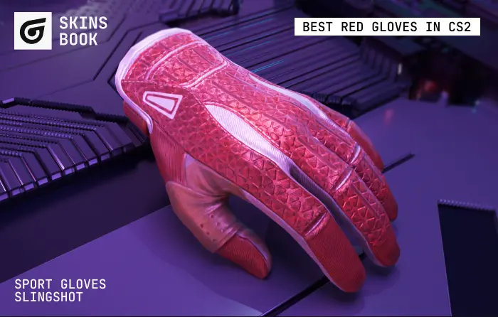 Sport Gloves | Slingshot, one of the best red Sport Gloves CS2, featuring a vibrant red, white, and black design introduced with Operation Broken Fang in 2020. These premium white and red gloves typically cost $187–$2,641+, with value determined by float, as cleaner white panels command higher prices. Their bold colors pair perfectly with Slaughter, Crimson Web, and Doppler knives, making them one of the best looking CS2 red gloves for bright red-themed inventories.