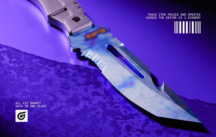 Survival Knife Case Hardened Blue Gem in CS2, released with the Operation Shattered Web update on November 18, 2019. This Case Hardened knife from the Shattered Web and Fracture Cases features randomized blue, purple, and gold patterns across its blade, with Pattern #169 recognized as one of the best Survival Knife Blue Gem patterns thanks to its exceptional blue playside coverage and collector appeal.