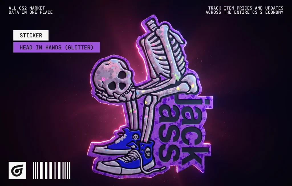 Released by Valve on July 3, 2026, this Jackass collaboration sticker features the familiar despair pose with a purple glitter finish. Priced at $0.15–$0.90, it is one of the best cheap purple stickers CS2 players can use for sparkling purple crafts.