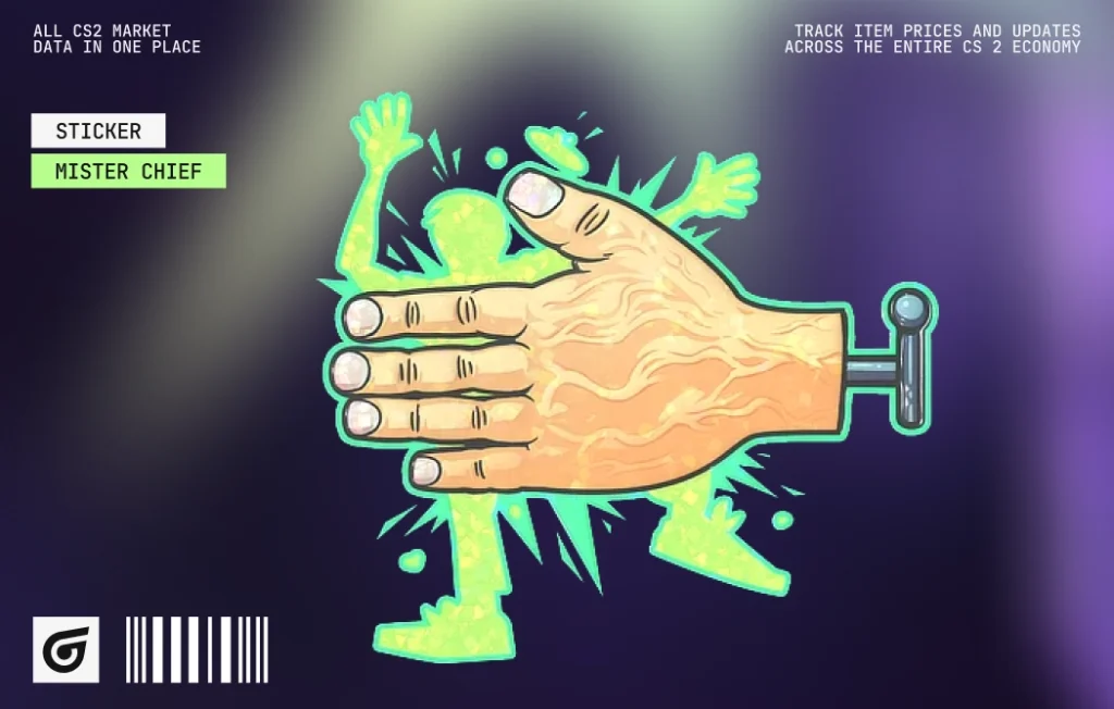 High Five! (Glitter) by Valve, a green high-five hand celebrating the Jackass running gag, with a sparkling glitter finish for fans of CS2 green stickers. Released July 3, 2026, this Remarkable sticker from the Jackass Sticker Capsule has no tournament affiliation and costs $0.14–$0.36. Suggested skin combinations include M4A1-S Emphorosaur-S, Desert Eagle Emerald Jörmungandr, and USP-S Cortex.